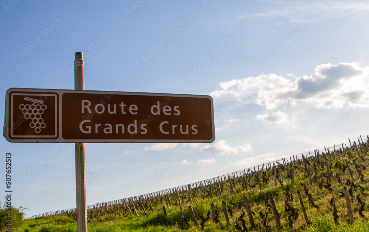 Panneau de la Route des Grands Crus à Nuits-Saint-Georges, au cœur de la Bourgogne viticole